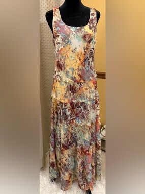 Nine West Multicolor Floral Tiered Maxi Skirt in Cream, Blue, Rust
